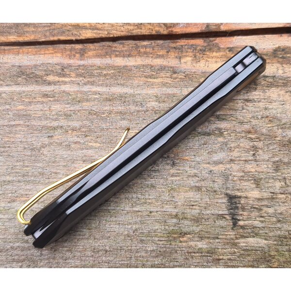 Real Steel RSK SOLIS Titanium Golden Hardware/Black Messer Slipjoint N690 Stahl Titangriff