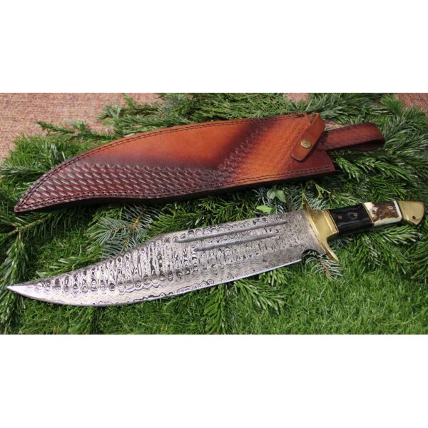 Rough Ryder Rider HEAVY DAMASCUS Bowie Messer Damastklinge Horn-, und Holzgriff