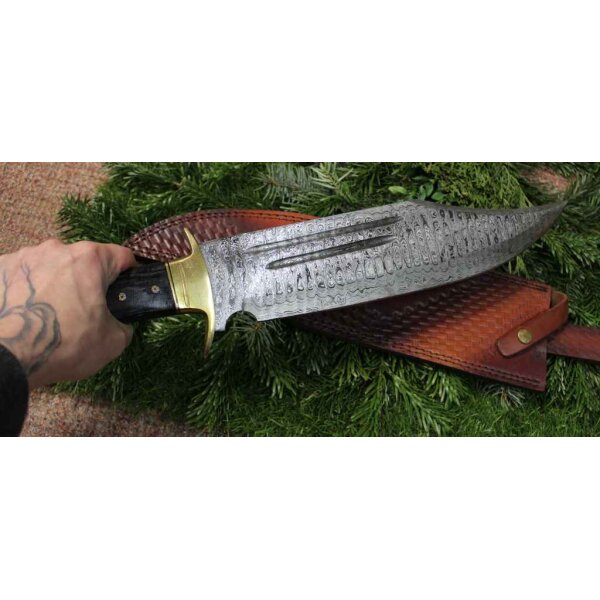 Rough Ryder Rider HEAVY DAMASCUS Bowie Messer Damastklinge Horn-, und Holzgriff