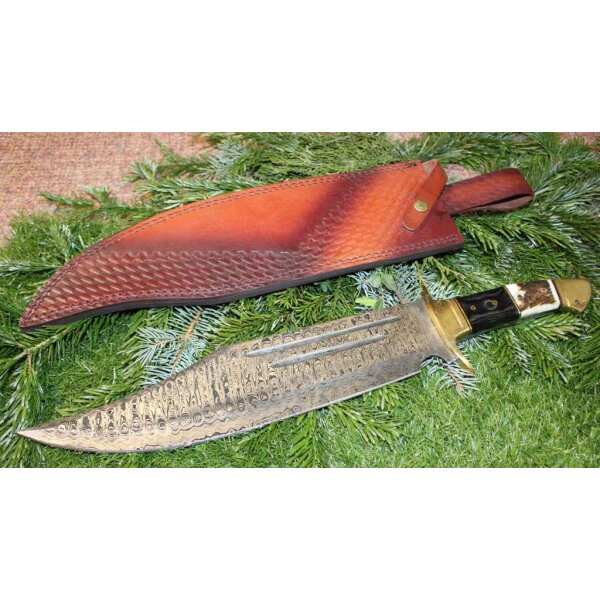 Rough Ryder Rider HEAVY DAMASCUS Bowie Messer Damastklinge Horn-, und Holzgriff