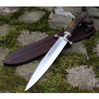 Linder Messer mit Hirschhorngriff 420 Stahl mit Lederscheide