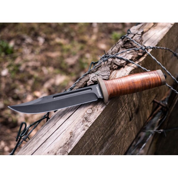 Böker Magnum Messer Ranger Field Bowie Jagdmesser mit Ledergriff und Lederscheide Messer fixed 02SC001
