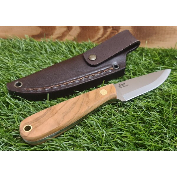 Brisa Necker 70 Sc EDC Messer 12C27 Stahl Olivenholz mit Lederscheide