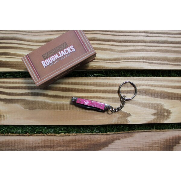 Rough Ryder Schlüsselanhänger ROUGH JACKS TRAPPER Pink Swirl Mini Messer mit Schlüsselring