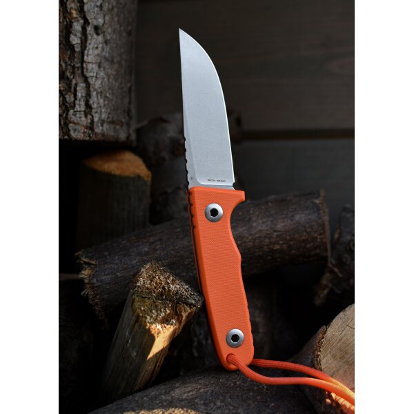 Schnitzel TRI Outdoormesser orange Sandvik 14C28N Stahl Kydexscheide
