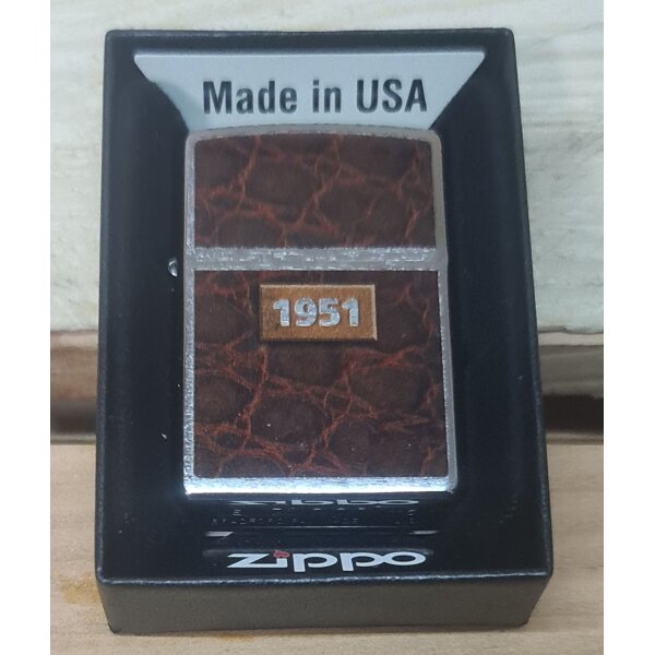 ZIPPO chrom Leather Wrap Benzinfeuerzeug Leder Made in USA Feuer 60001149