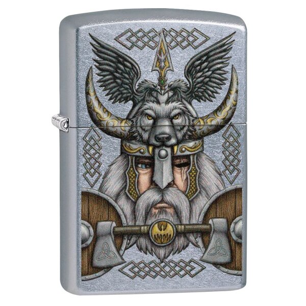 ZIPPO Street chrom Viking Odin Design Benzinfeuerzeug 60004549