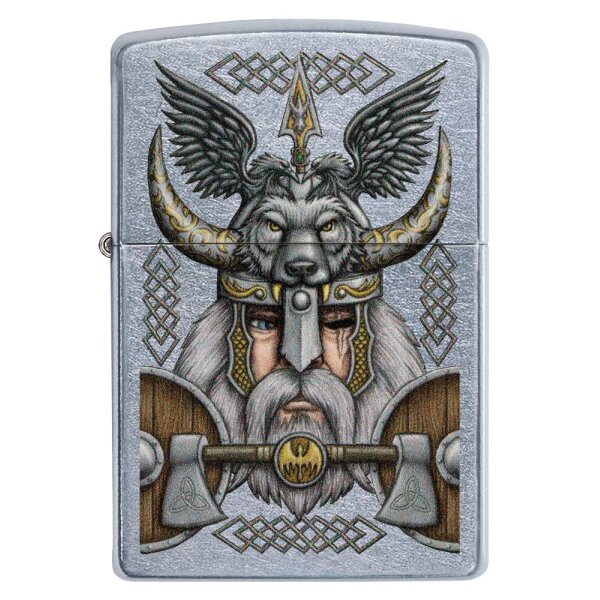 ZIPPO Street chrom Viking Odin Design Benzinfeuerzeug 60004549