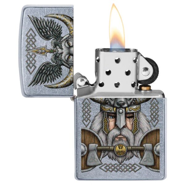 ZIPPO Street chrom Viking Odin Design Benzinfeuerzeug 60004549