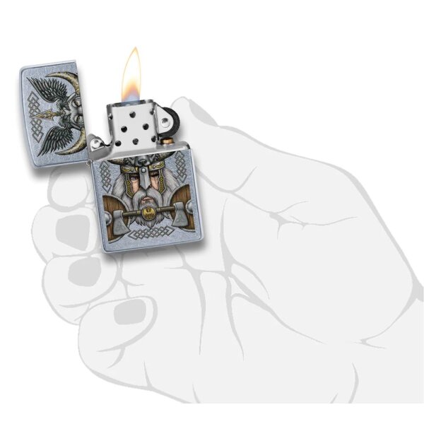 ZIPPO Street chrom Viking Odin Design Benzinfeuerzeug 60004549