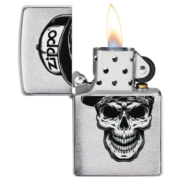 ZIPPO chrom gebürstet Skull in Cap Design Benzinfeuerzeug 60004412