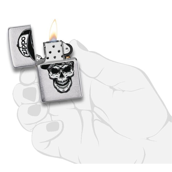 ZIPPO chrom gebürstet Skull in Cap Design Benzinfeuerzeug 60004412