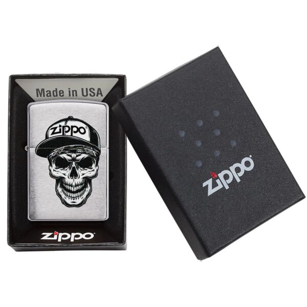 ZIPPO chrom gebürstet Skull in Cap Design Benzinfeuerzeug 60004412