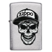 ZIPPO chrom gebürstet Skull in Cap Design...