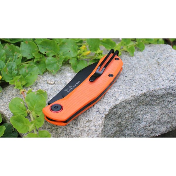 Sanrenmu Messer 7315-GJ Slipjoint 12C27 Sandvik Stahl §42a konform G10 Griff orange