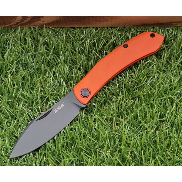 Sanrenmu Messer 7315-GJ Slipjoint 12C27 Sandvik Stahl §42a konform G10 Griff orange