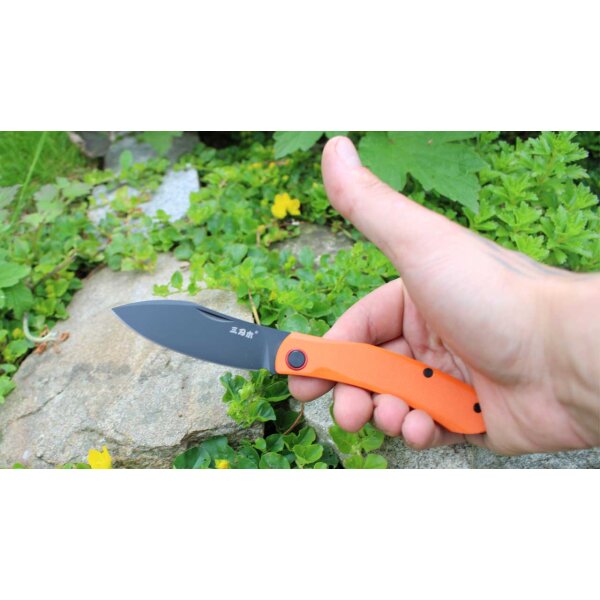 Sanrenmu Messer 7315-GJ Slipjoint 12C27 Sandvik Stahl §42a konform G10 Griff orange