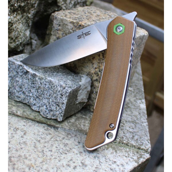 S-TEC Messer Linerlock Brown Folder 14C28N Stahl G10 Griff Coyote