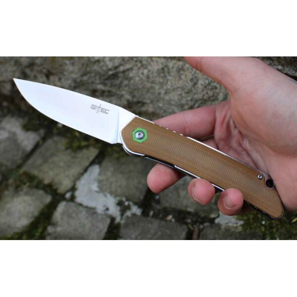 S-TEC Messer Linerlock Brown Folder 14C28N Stahl G10 Griff Coyote