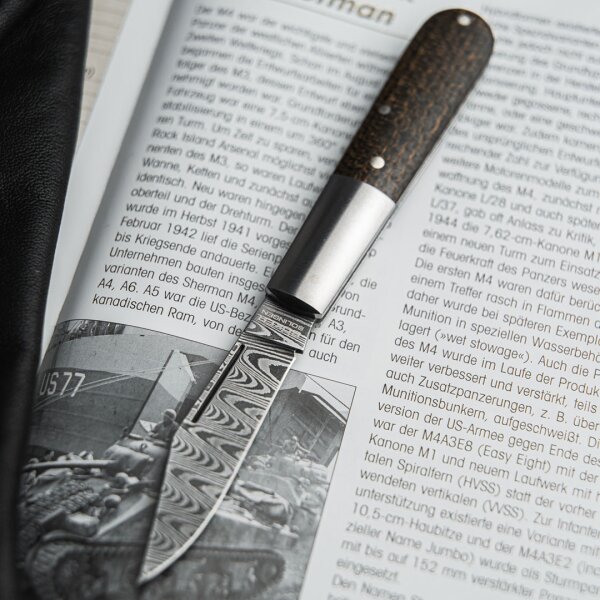 Böker Manufaktur Messer BARLOW M4 SHERMAN-DAMAST Slipjoint Damaststahl Micartagriff 110038DAM