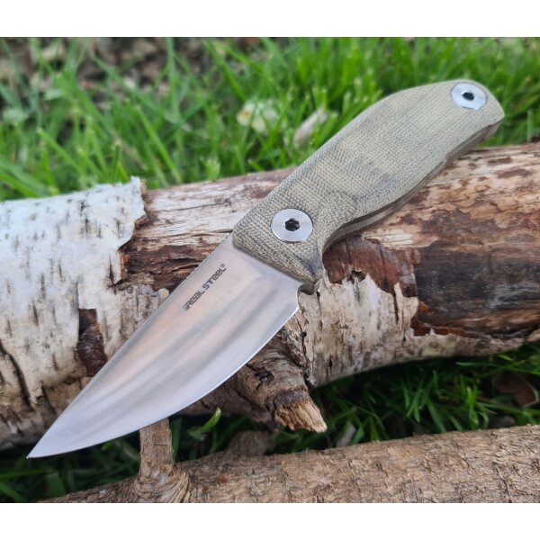 Real Steel CVX-80 Green Messer Fahrtenmesser N690 Stahl Micarta Lederscheide