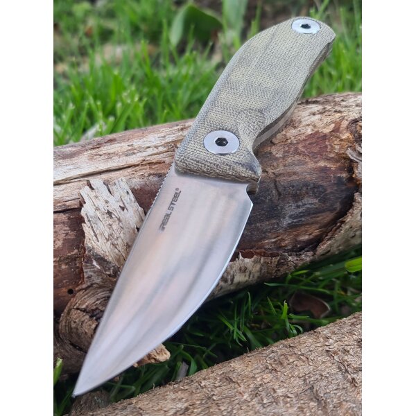 Real Steel CVX-80 Green Messer Fahrtenmesser N690 Stahl Micarta Lederscheide