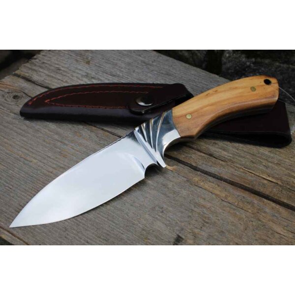 Albainox Messer POLISHED OLIVO Jagdmesser Olivenholz Lederscheide