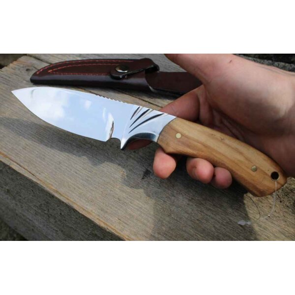 Albainox Messer POLISHED OLIVO Jagdmesser Olivenholz Lederscheide