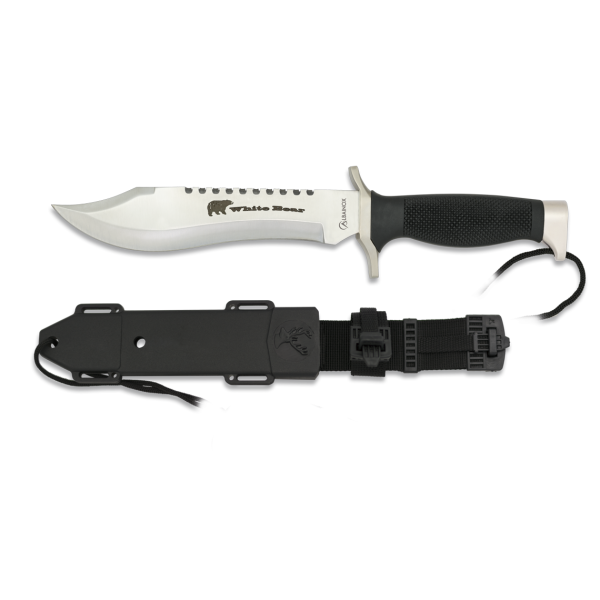 Albainox Messer WHITE BEAR Fahrtenmesser 3Cr13MoV Stahl ABS Griff Scheide