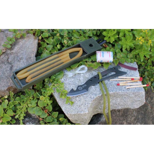 K25 Messer THUNDER II OLIVE Fahrtenmesser + Zubehör 8Cr13MoV Stahl SFL Griff