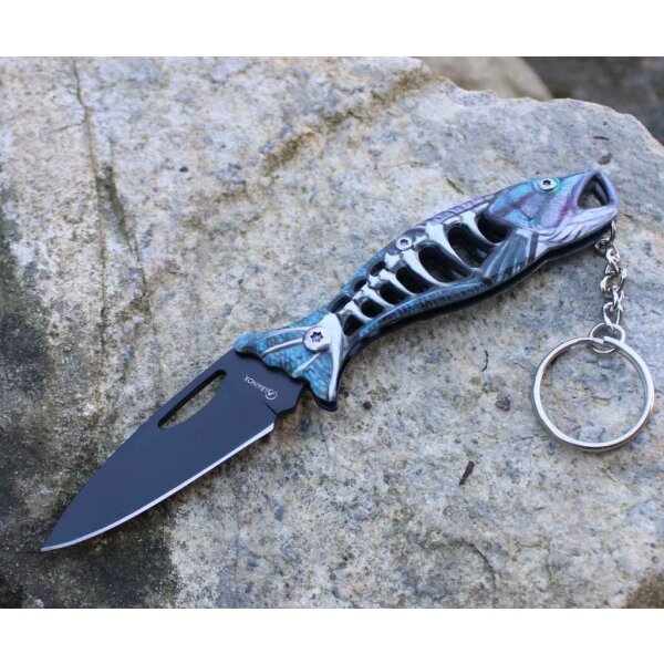 Albainox FISHBONE Mini Messer als Schlüsselanhänger Blue