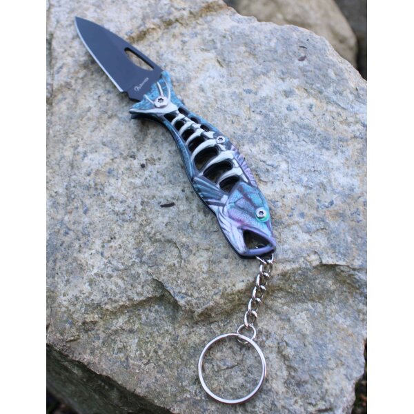 Albainox FISHBONE Mini Messer als Schlüsselanhänger Blue