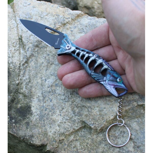 Albainox FISHBONE Mini Messer als Schlüsselanhänger Blue