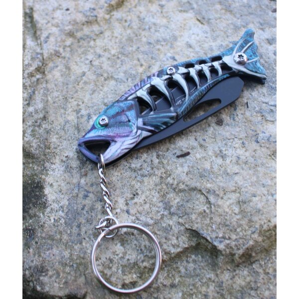 Albainox FISHBONE Mini Messer als Schlüsselanhänger Blue