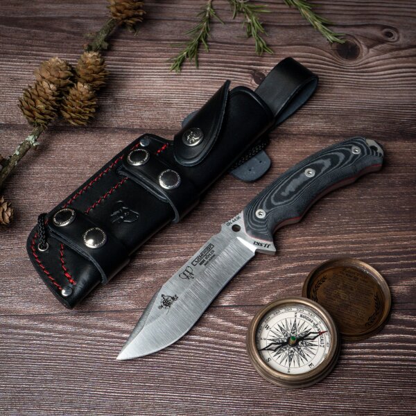 Cudeman SK1 N695 Micarta Schwarz inkl. Feuerstarter Lederscheide