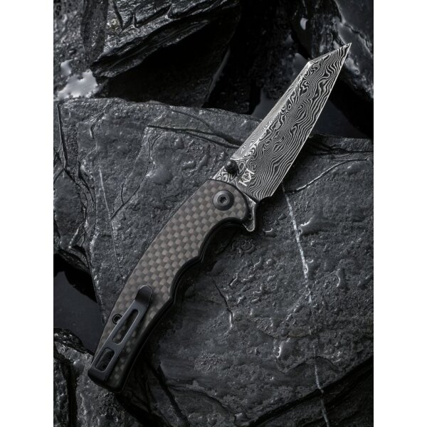 CIVIVI P87 Folder Flipper mit Damast Klinge Kohlefasergriff