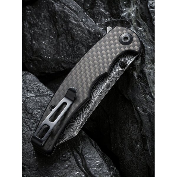 CIVIVI P87 Folder Flipper mit Damast Klinge Kohlefasergriff