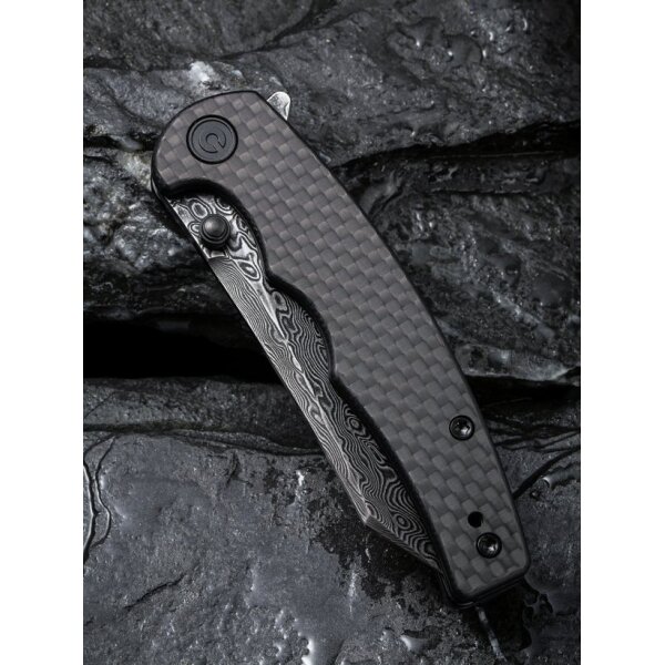 CIVIVI P87 Folder Flipper mit Damast Klinge Kohlefasergriff