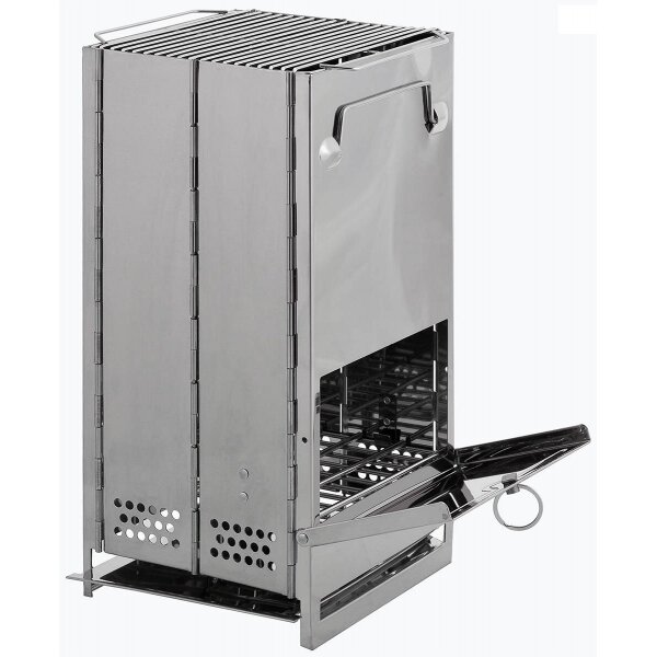 Raketenofen Campingofen mit Rost - faltbar - aus Edelstahl ca. 43 x 20 x 20 cm