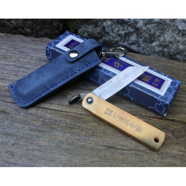 Higonokami AOGAMI WARIKOMI POCKET Japanisches Taschenmesser mit Etui BLAU