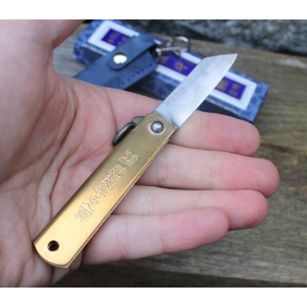 Higonokami AOGAMI WARIKOMI POCKET Japanisches Taschenmesser mit Etui BLAU