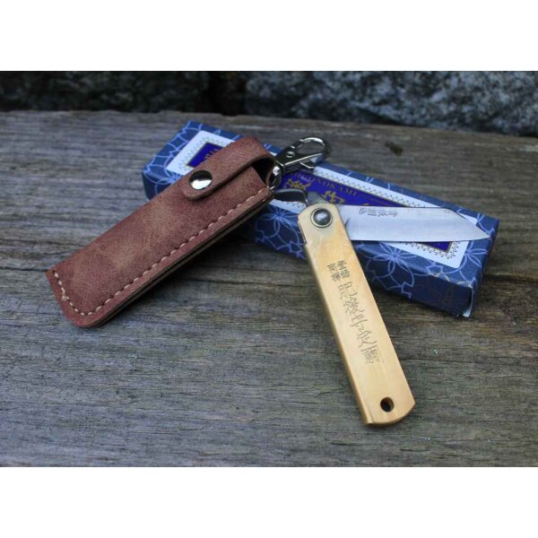 Higonokami AOGAMI WARIKOMI POCKET Japanisches Taschenmesser mit Etui BRAUN