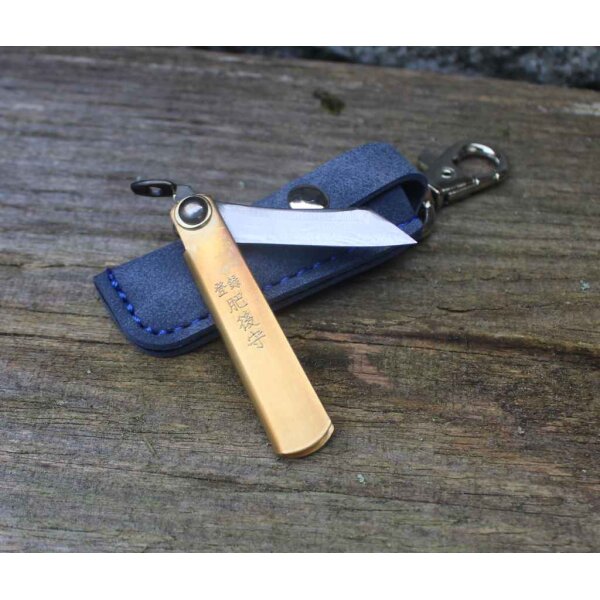Higonokami WARIKOMI SK MAME Japanisches Mini Taschenmesser Etui BLAU