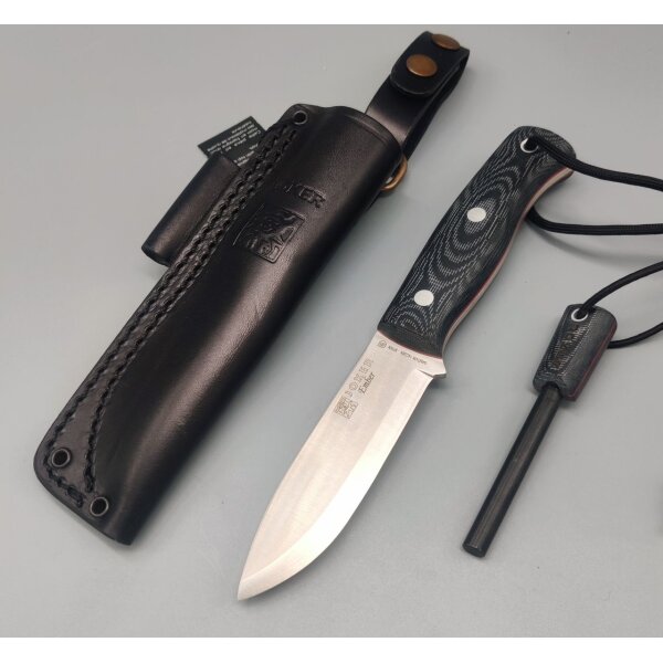 Joker Ember S 14C28N Micarta Schwarz inkl. Feuerstarter Paracord Dangler Lederscheide