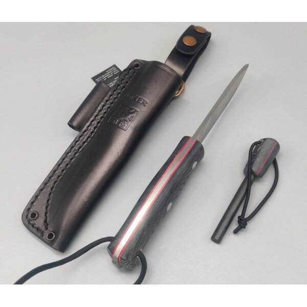 Joker Ember S 14C28N Micarta Schwarz inkl. Feuerstarter Paracord Dangler Lederscheide