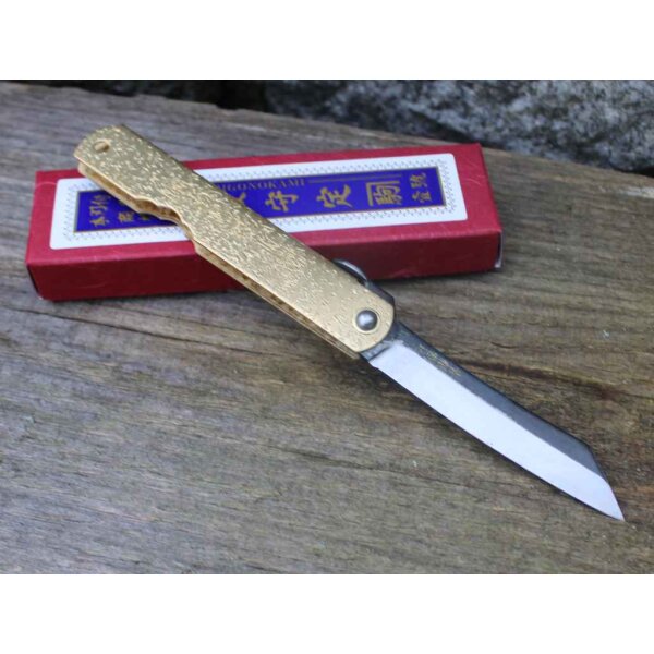 Higonokami HIKARI Blue Paper Steel Messing Japanisches Taschenmesser