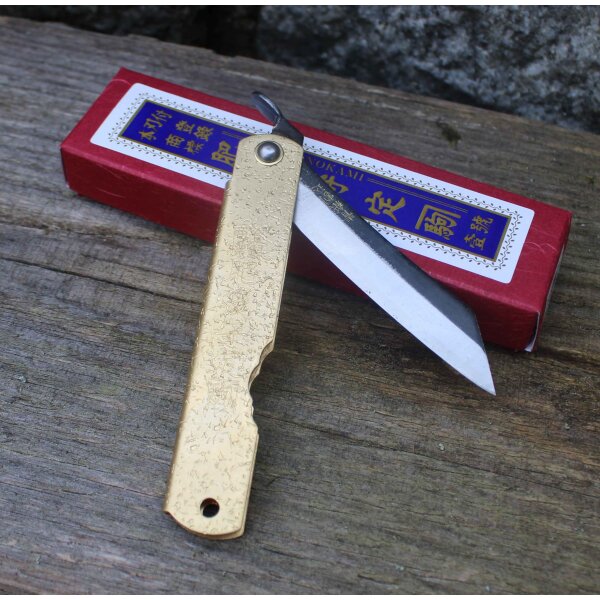 Higonokami HIKARI Blue Paper Steel Messing Japanisches Taschenmesser