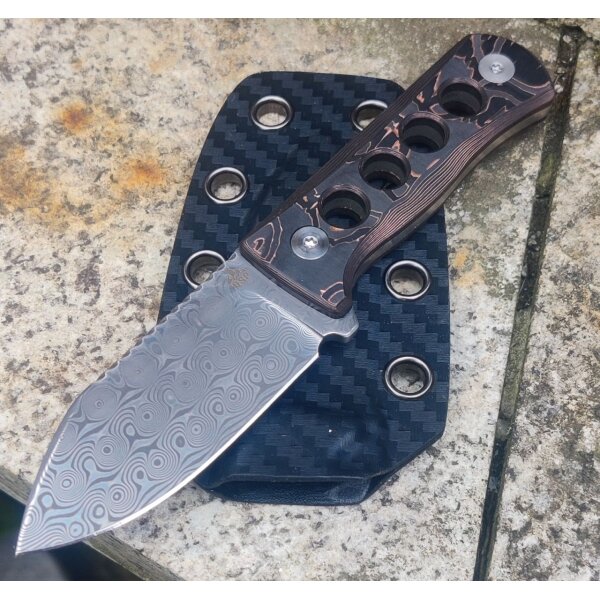 QSP Knife CANARY Neck Knife QS141-F Damast Kohlefaser mit Kupferfolie