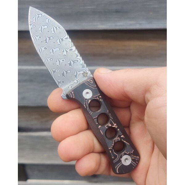 QSP Knife CANARY Neck Knife QS141-F Damast Kohlefaser mit Kupferfolie