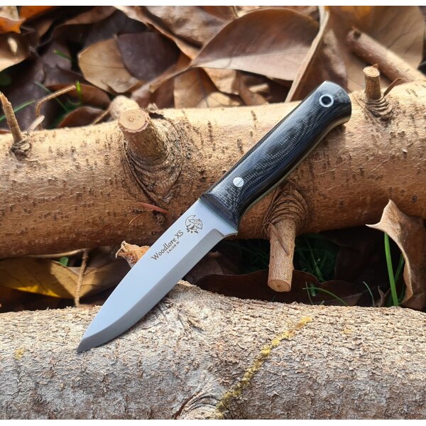 J&V Woodlore XS TRF MoVa Micarta Schwarz inkl. Lederscheide